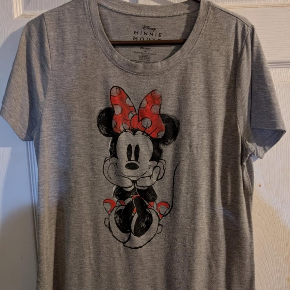 Disney Brand Minnie Mouse T-Shirt, Womens XXL, Gray, Short Sleeve